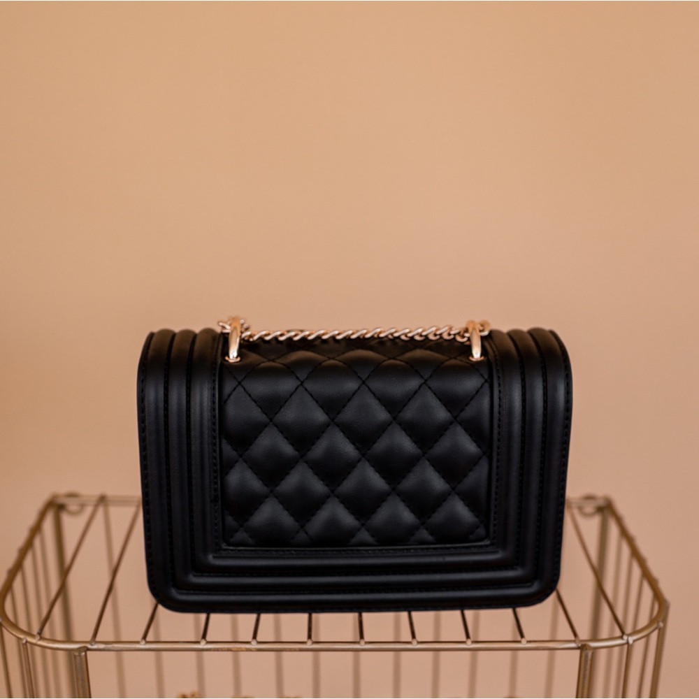 Adara Black Faux Quilted Leather Crossbody Purse